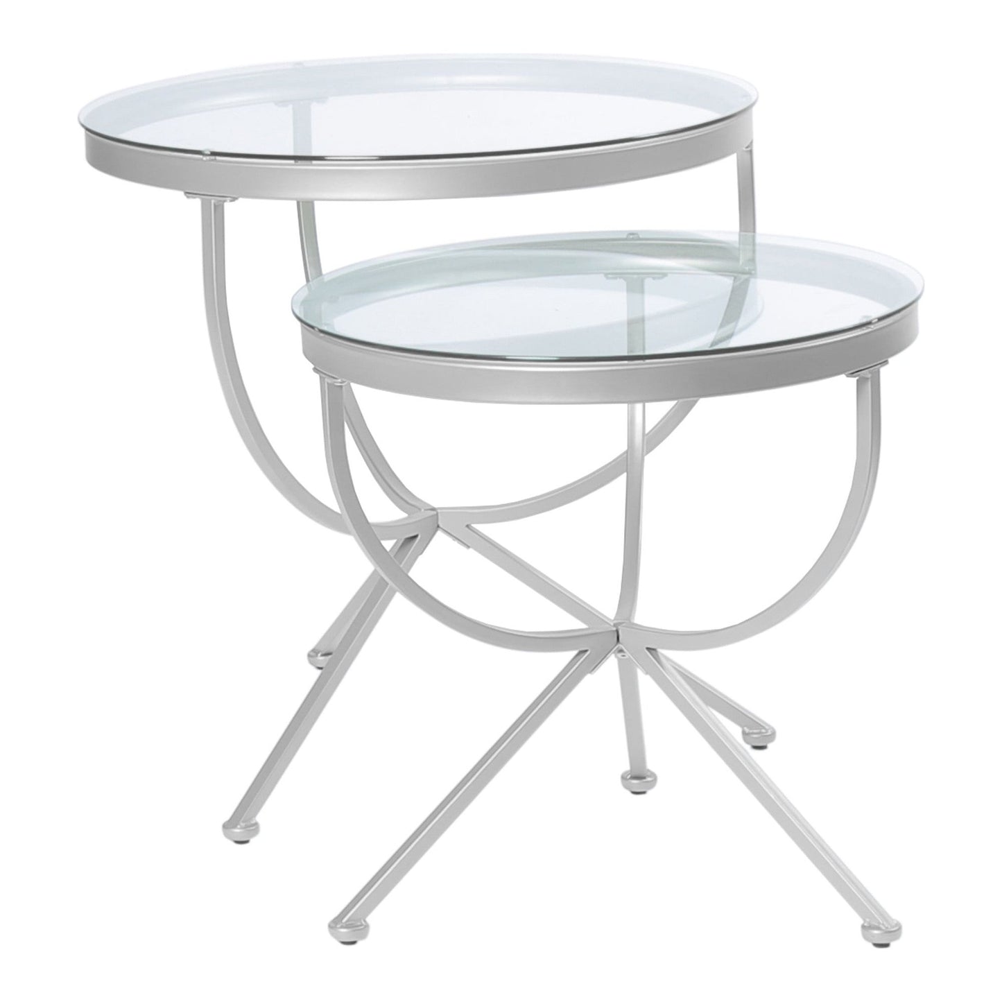 Nesting Table - 2PC Set / Silver With Tempered Glass