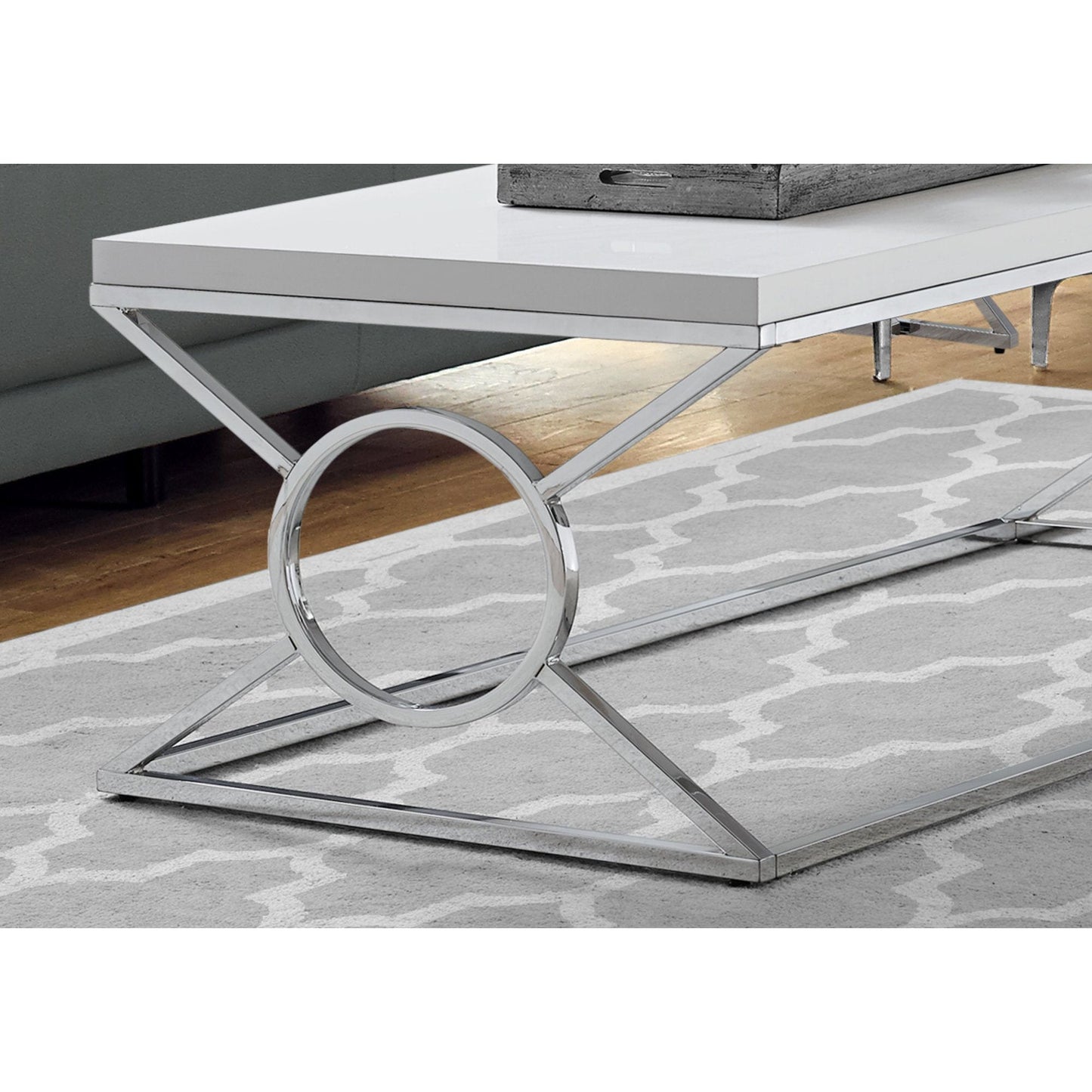 Coffee Table - Glossy White With Chrome Metal