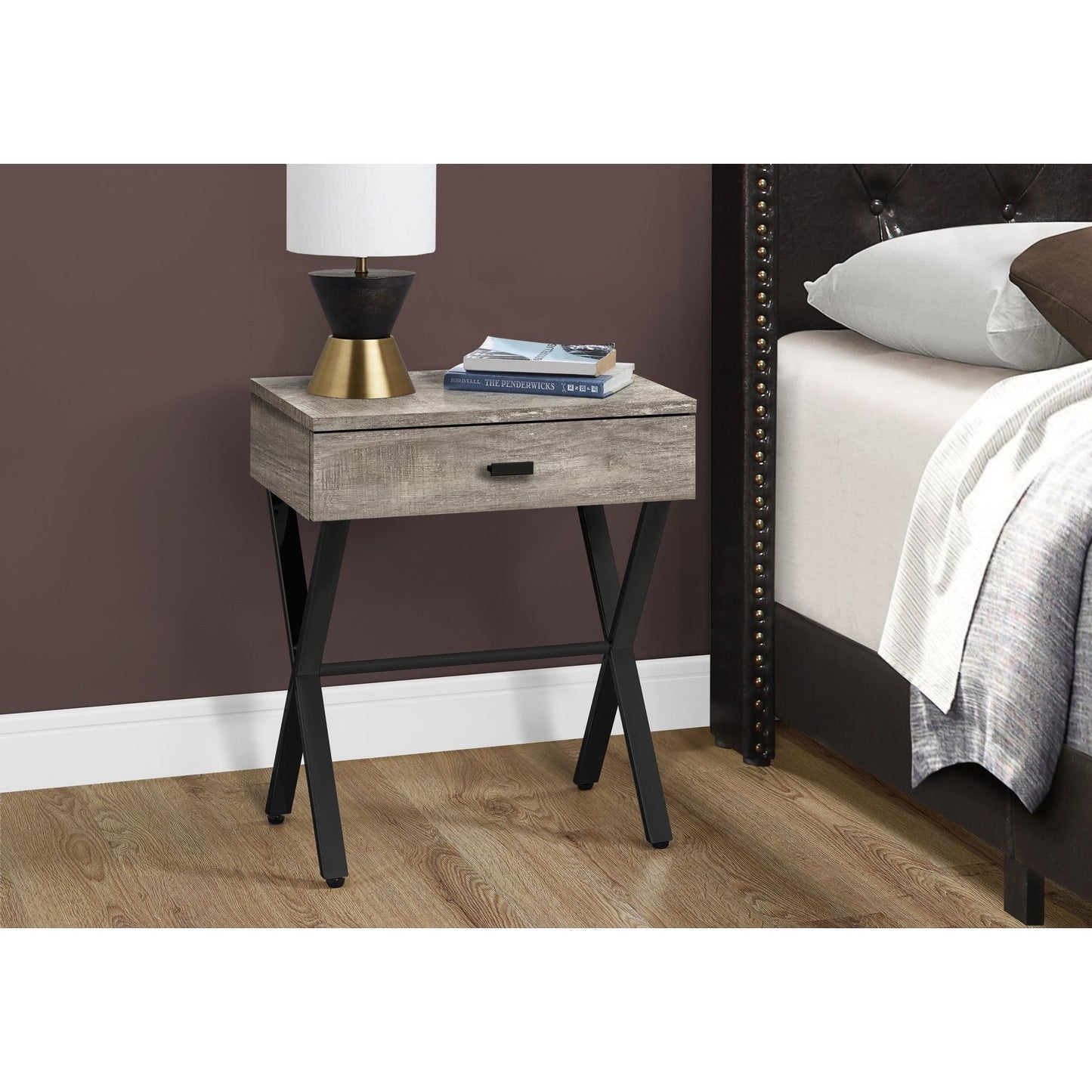 Accent Table - 24"H / Taupe Reclaimed Wood / Black Metal