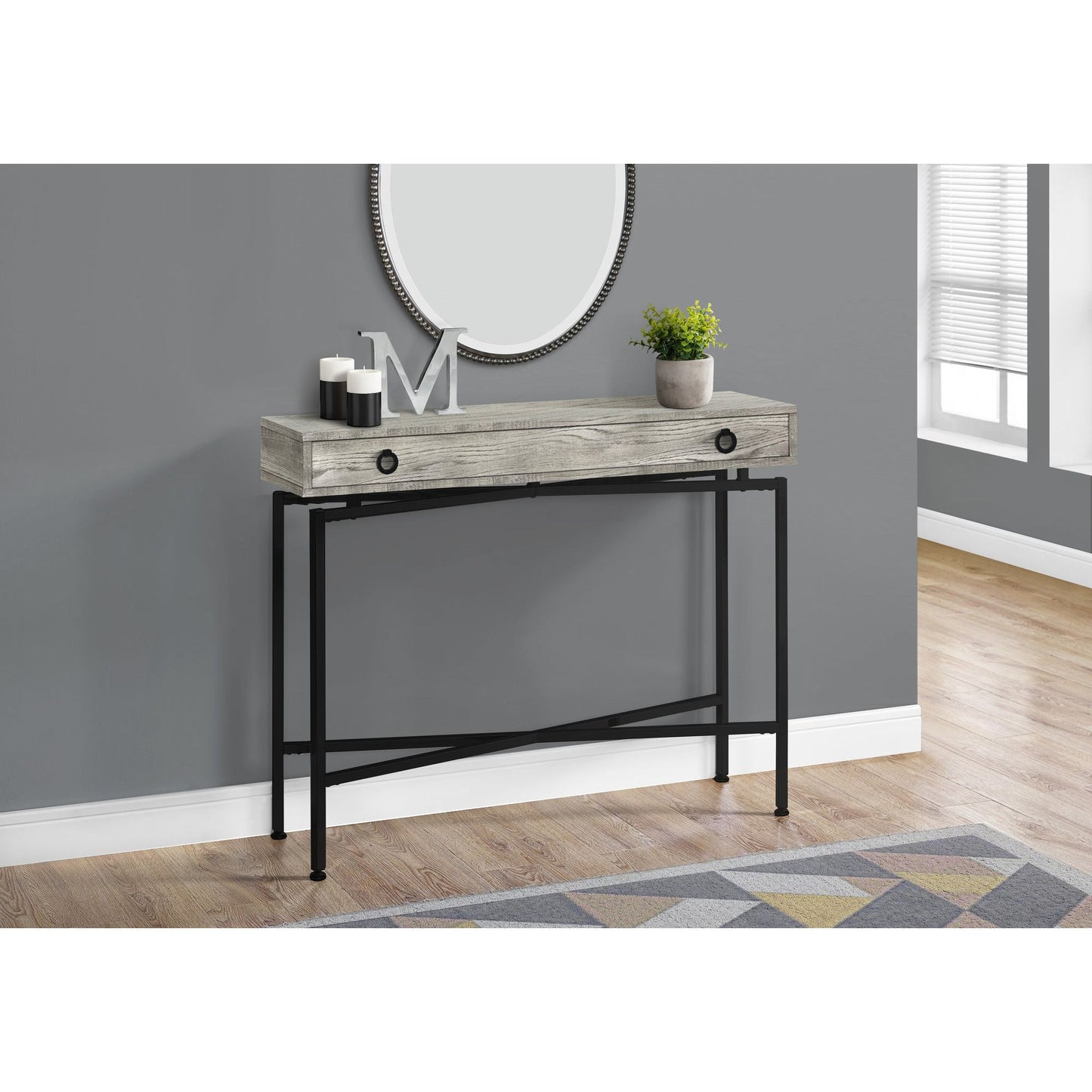 Accent Table - 42"L / Grey Reclaimed Wood / Black Console