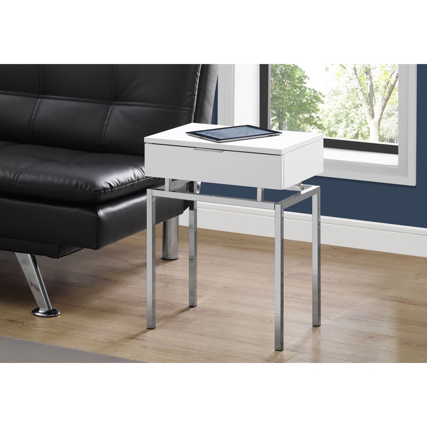 Accent Table - 24"H / Glossy White / Chrome Metal