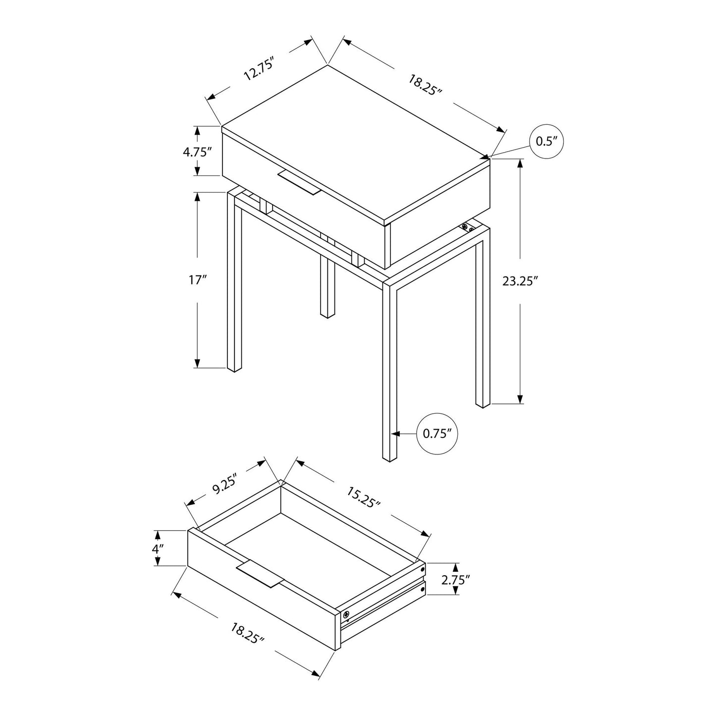 Accent Table - 24"H / Glossy White / Chrome Metal