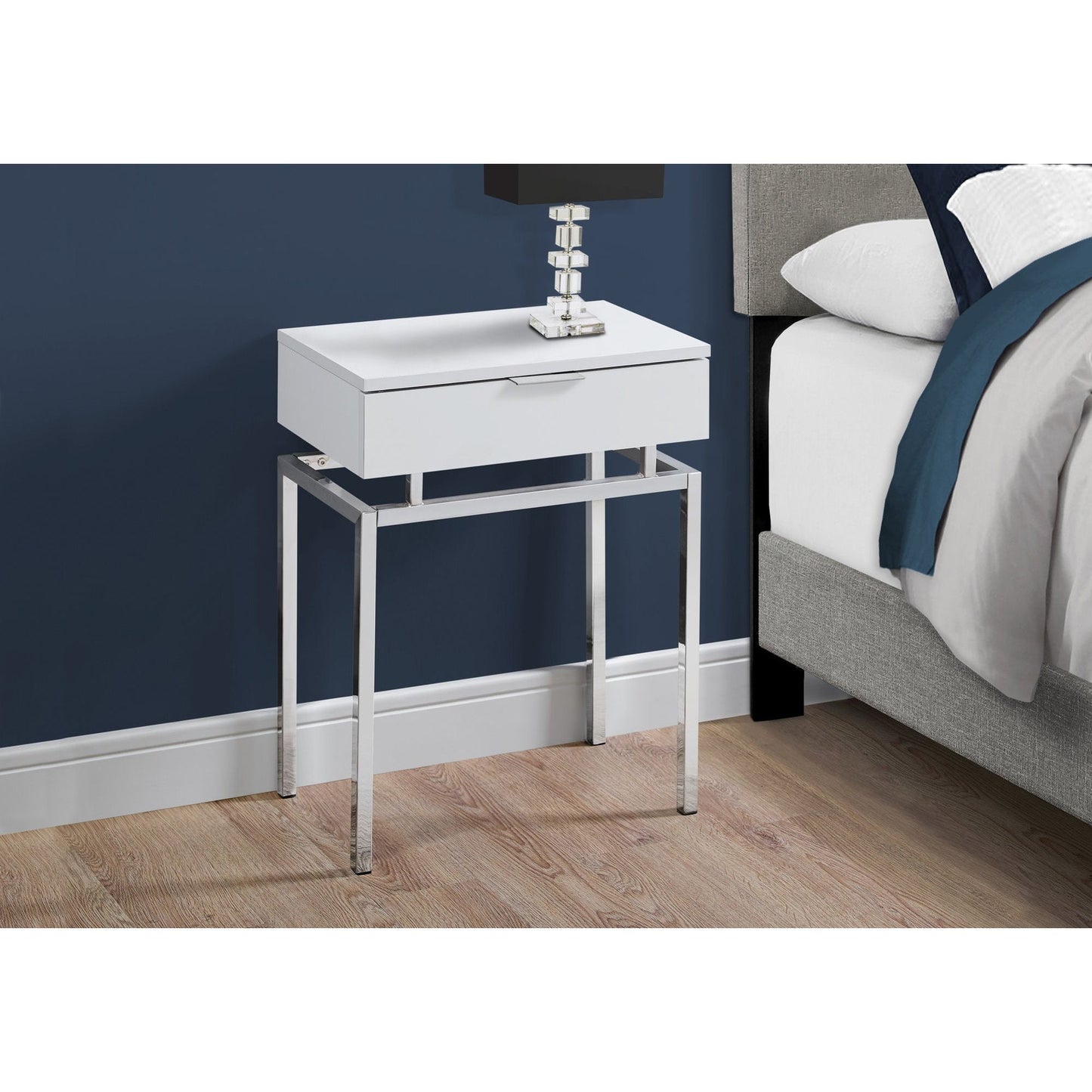 Accent Table - 24"H / Glossy White / Chrome Metal