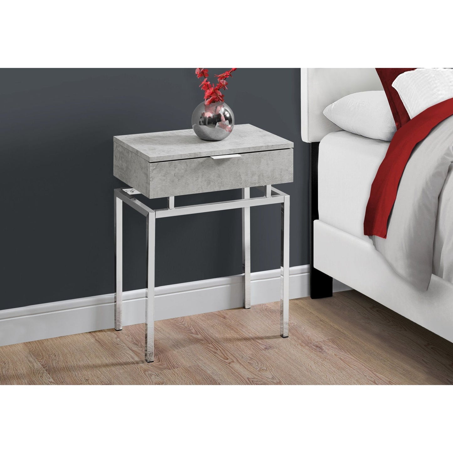 Accent Table - 24"H / Grey Cement / Chrome Metal