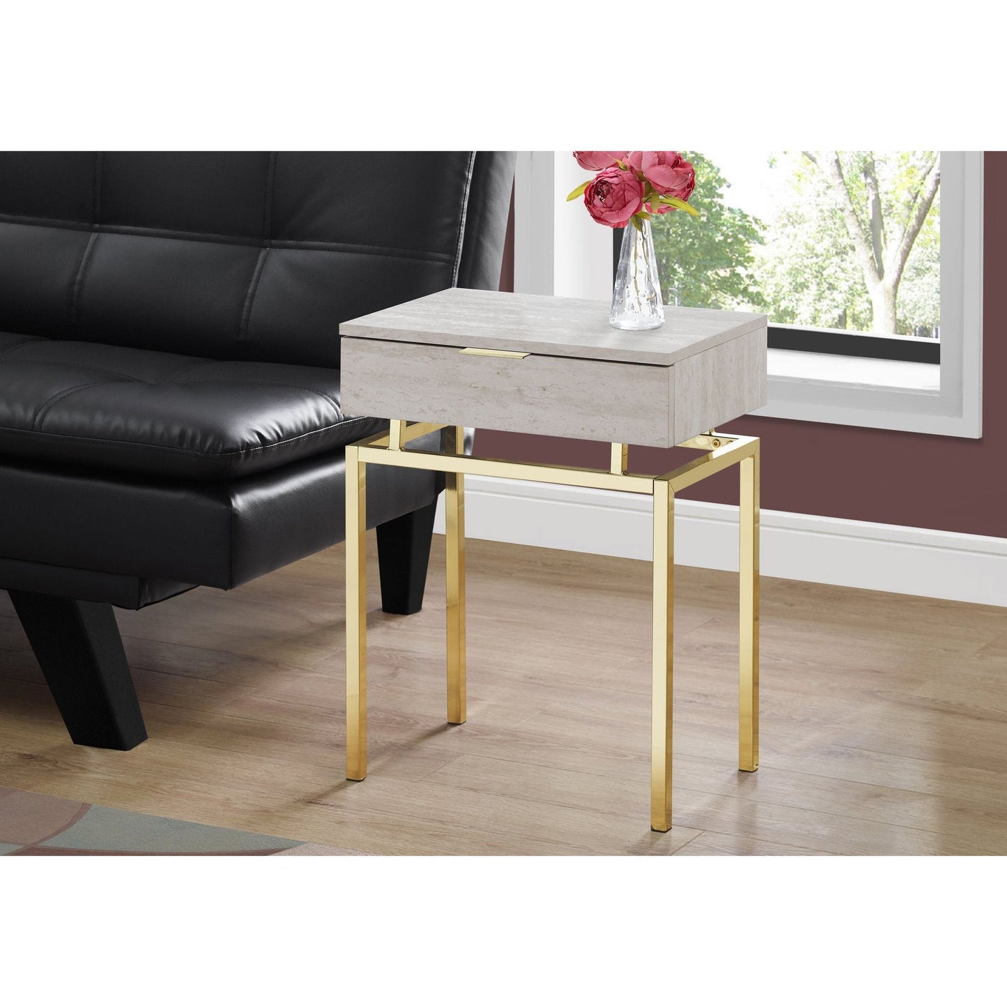 Accent Table - 24"H / Beige Marble / Gold Metal