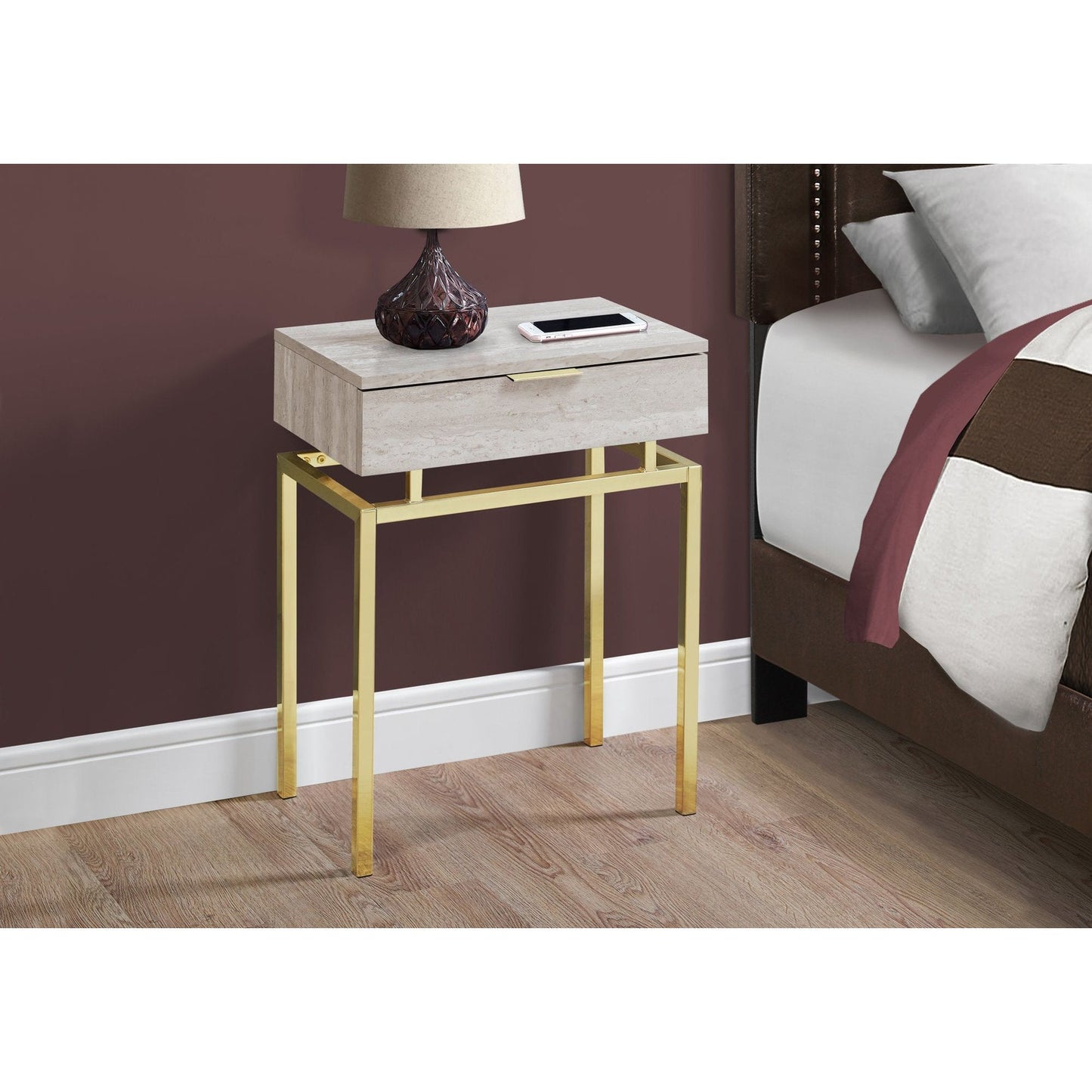 Accent Table - 24"H / Beige Marble / Gold Metal