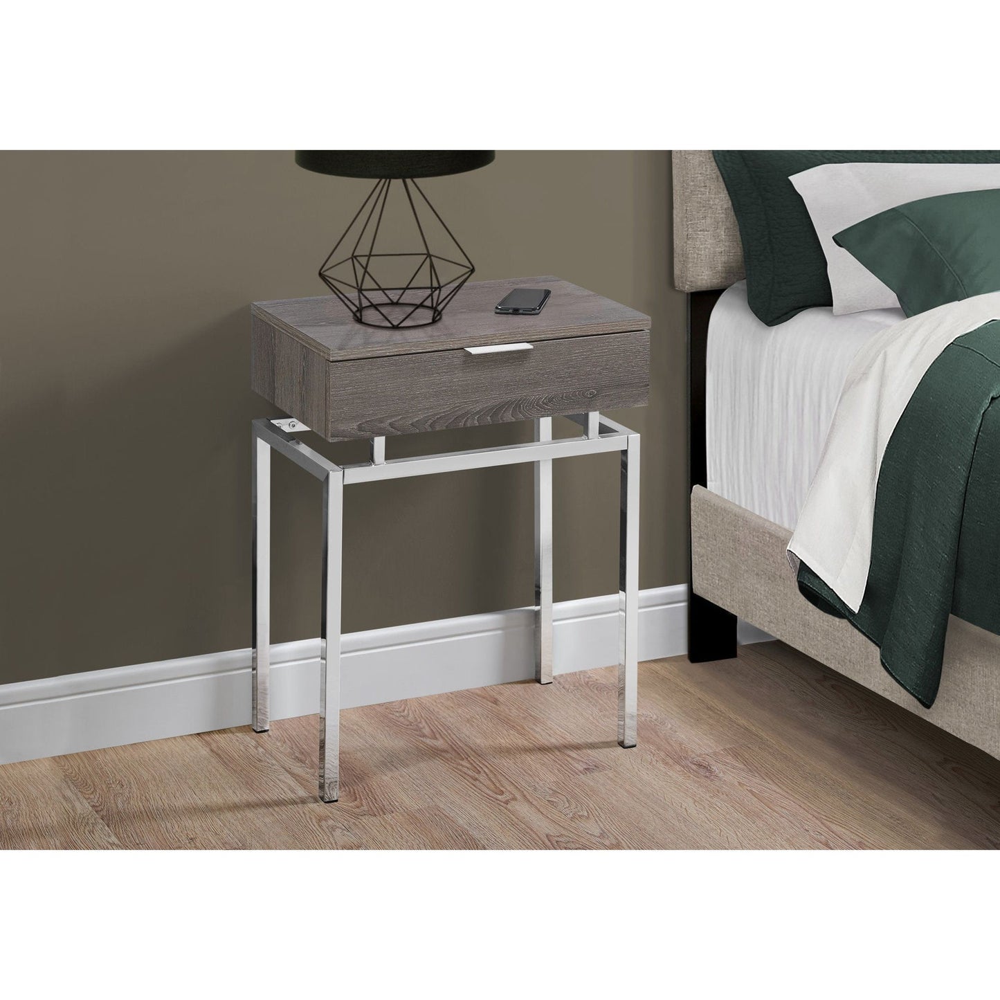 Accent Table - 24"H / Dark Taupe / Chrome Metal