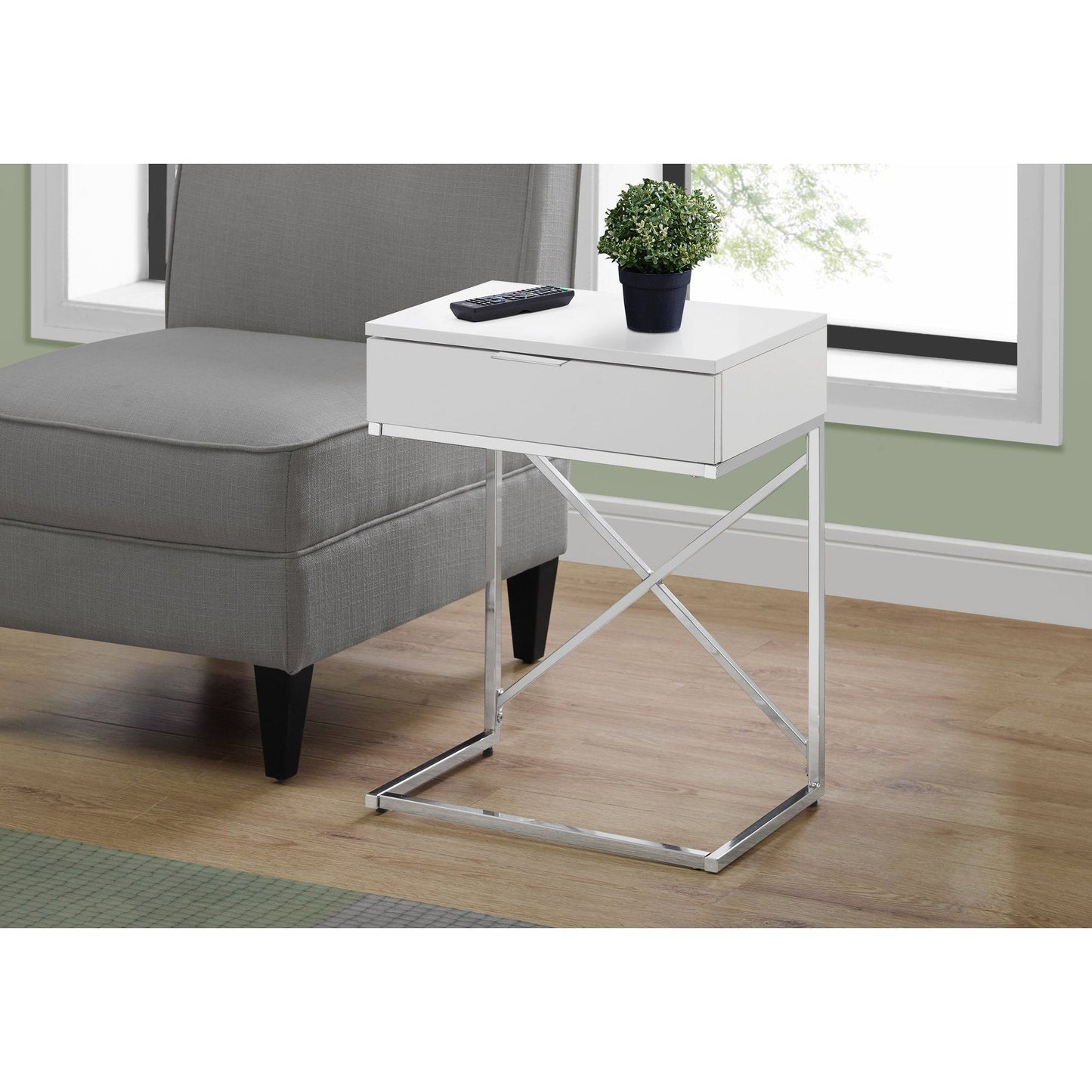 Accent Table - 24"H / Glossy White / Chrome Metal