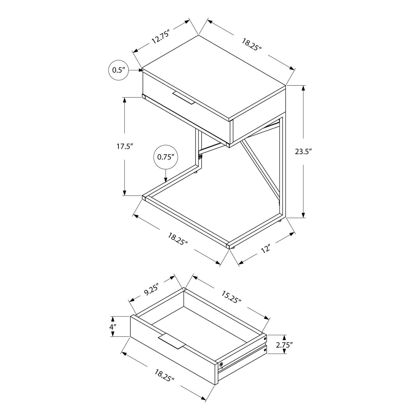 Accent Table - 24"H / Grey Cement / Chrome Metal