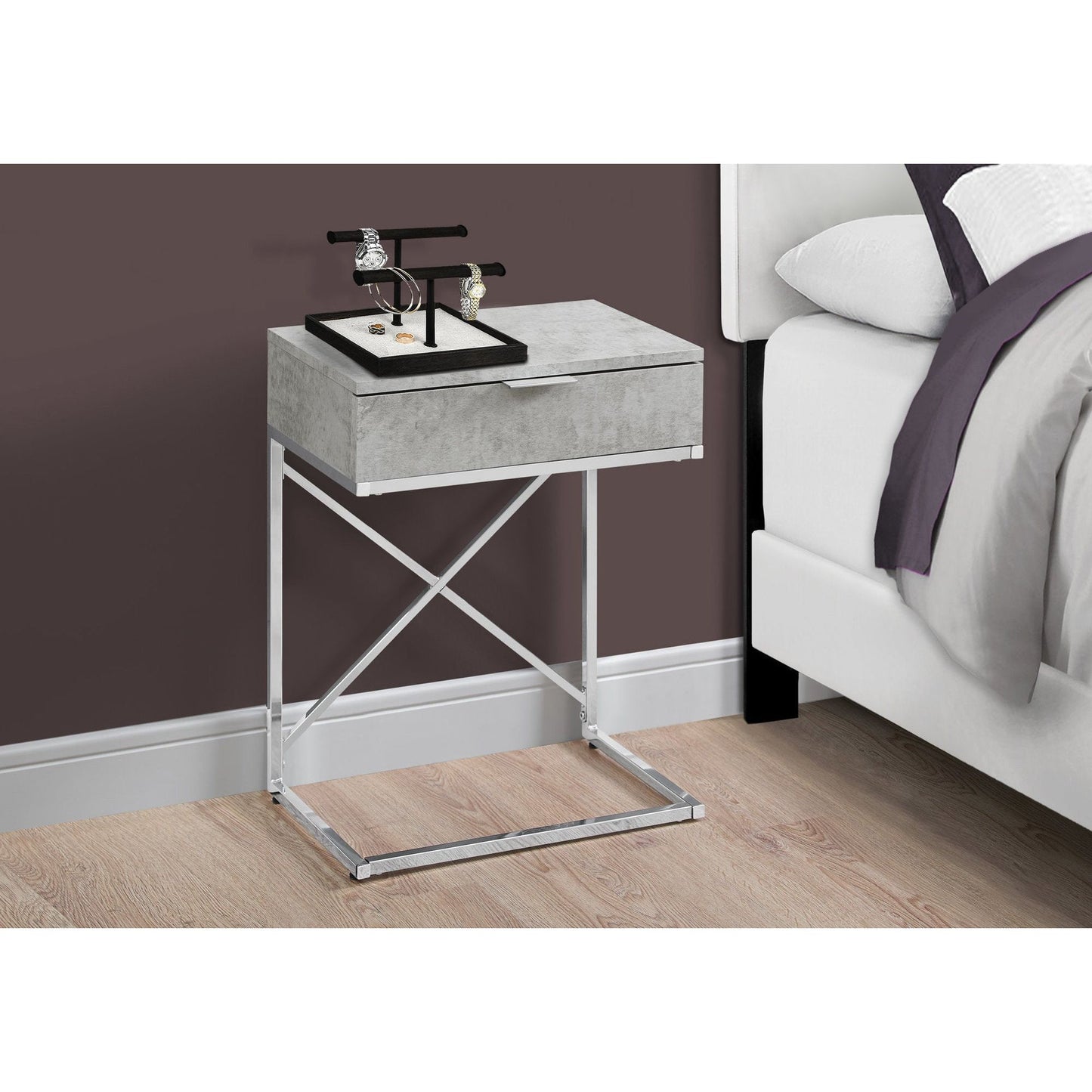 Accent Table - 24"H / Grey Cement / Chrome Metal