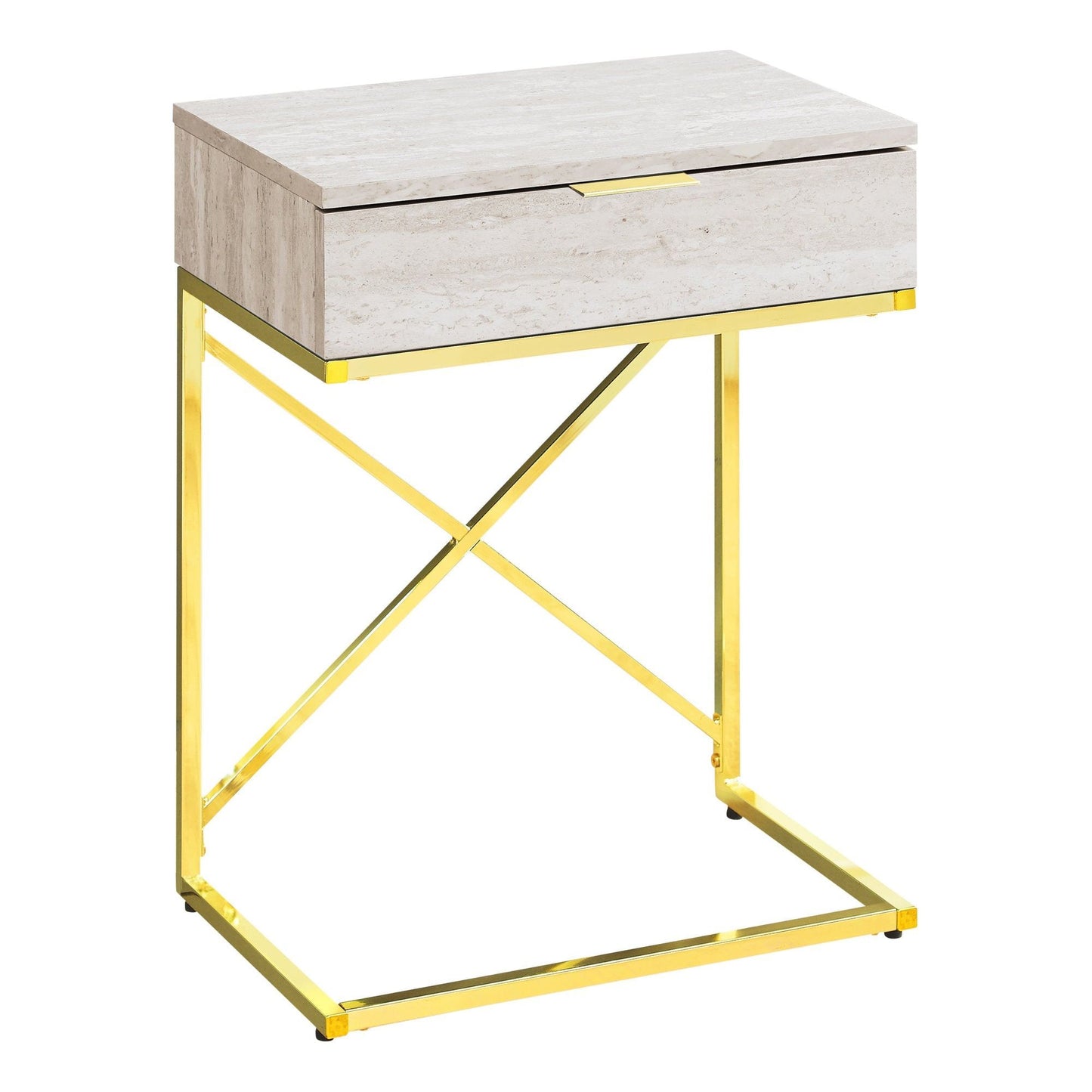 Accent Table - 24"H / Beige Marble / Gold Metal