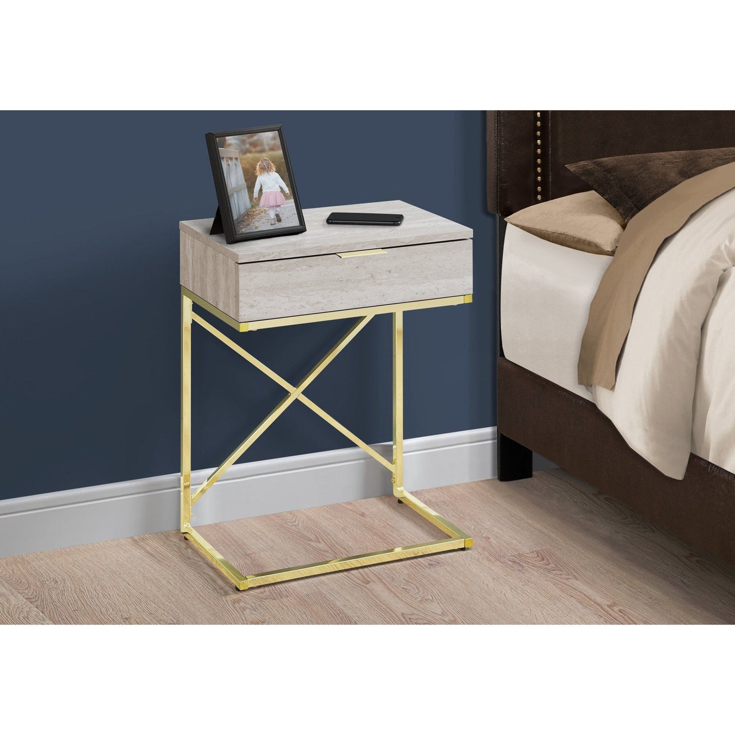 Accent Table - 24"H / Beige Marble / Gold Metal