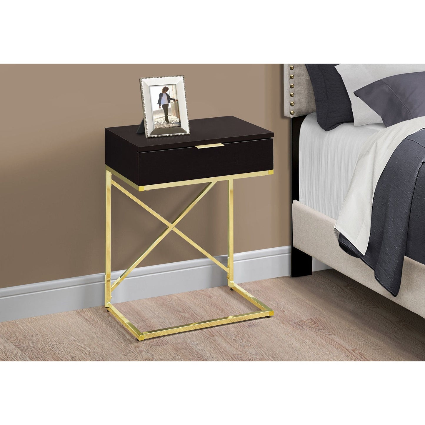 Accent Table - 24"H / Cappuccino / Gold Metal