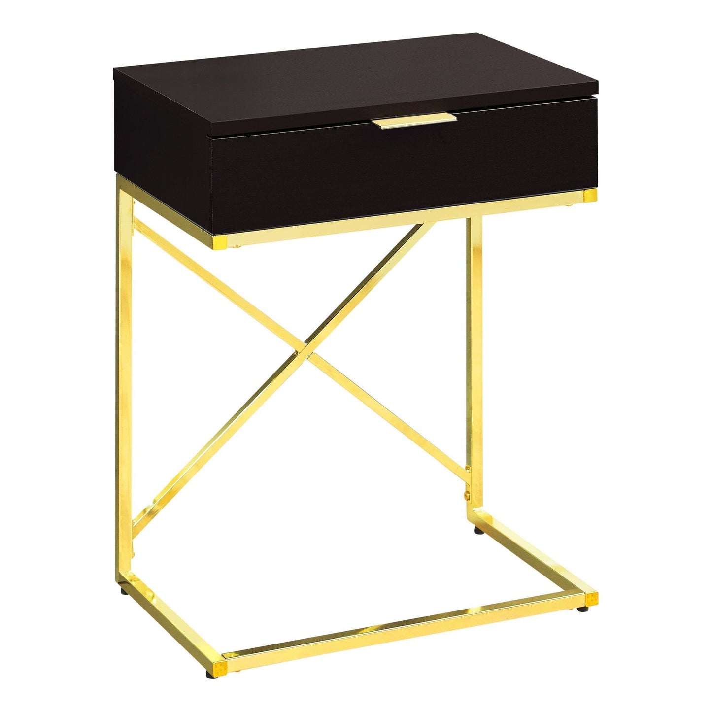 Accent Table - 24"H / Cappuccino / Gold Metal