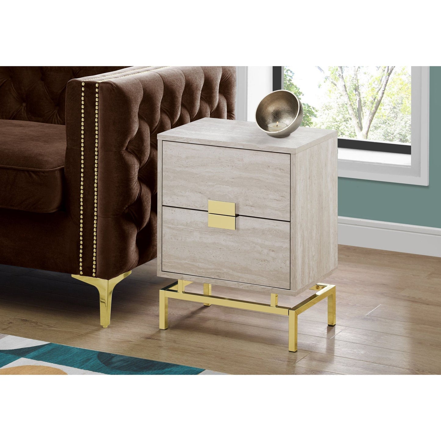 Accent Table - 24"H / Beige Marble / Gold Metal