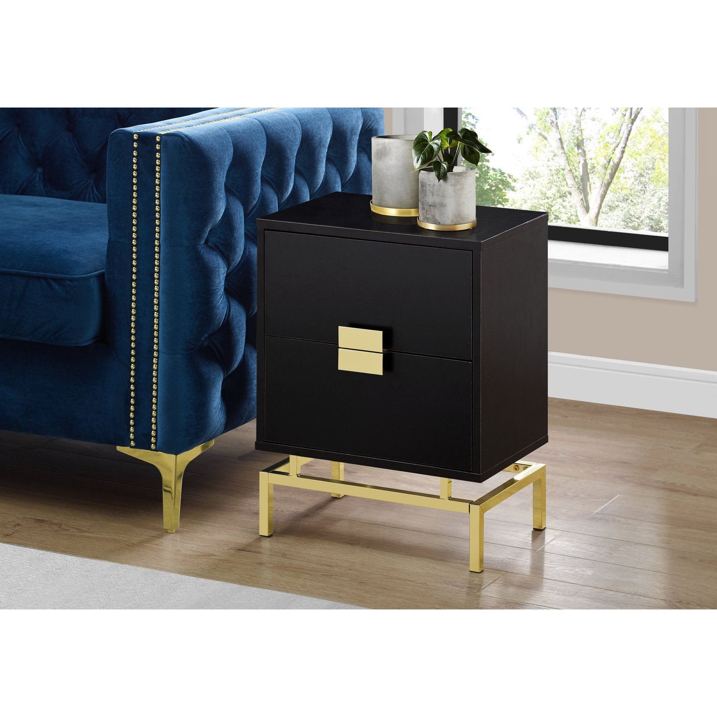 Accent Table - 24"H / Cappuccino / Gold Metal