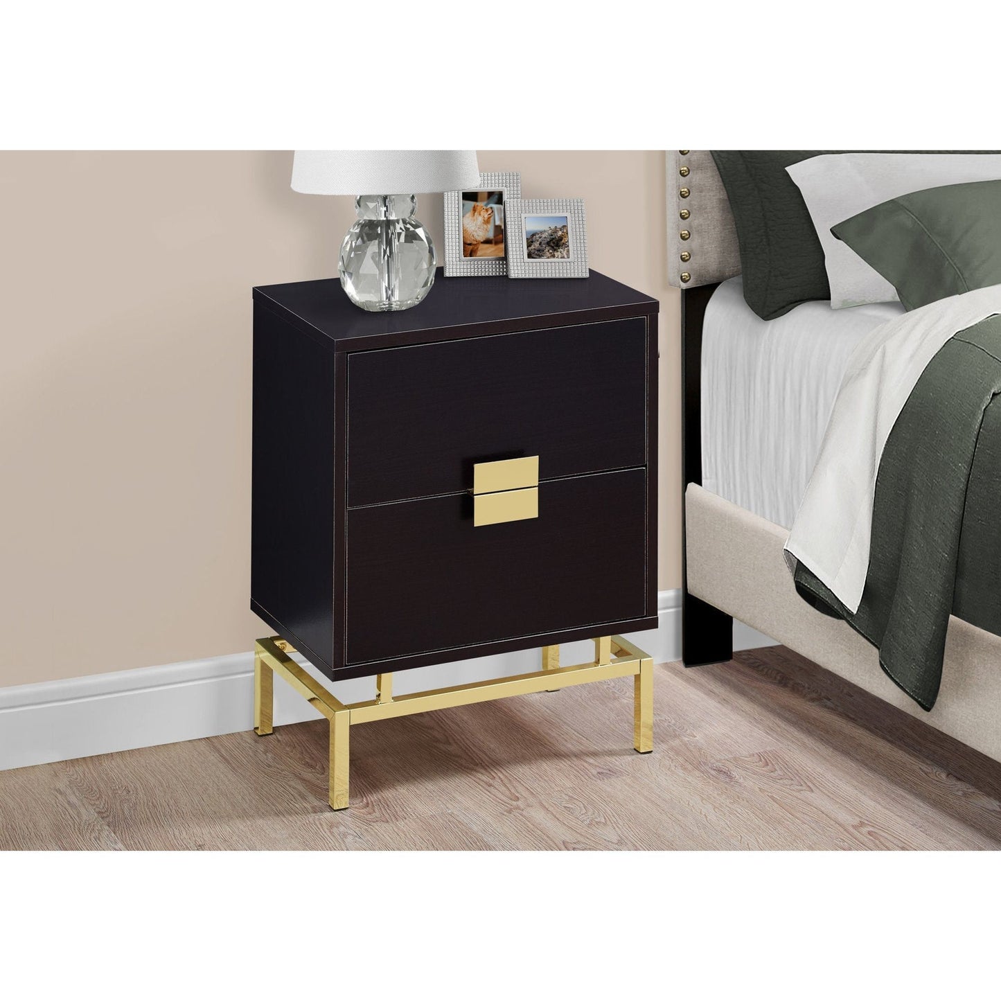 Accent Table - 24"H / Cappuccino / Gold Metal