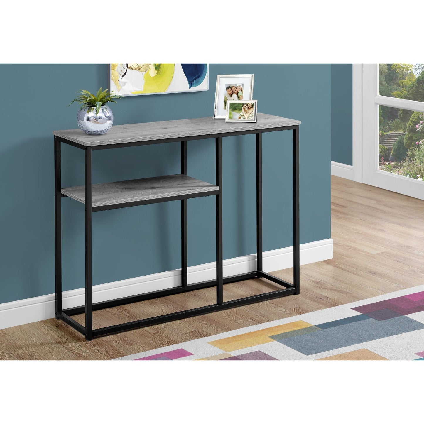 Console Table - 42"L / Grey / Black Metal Hall Console