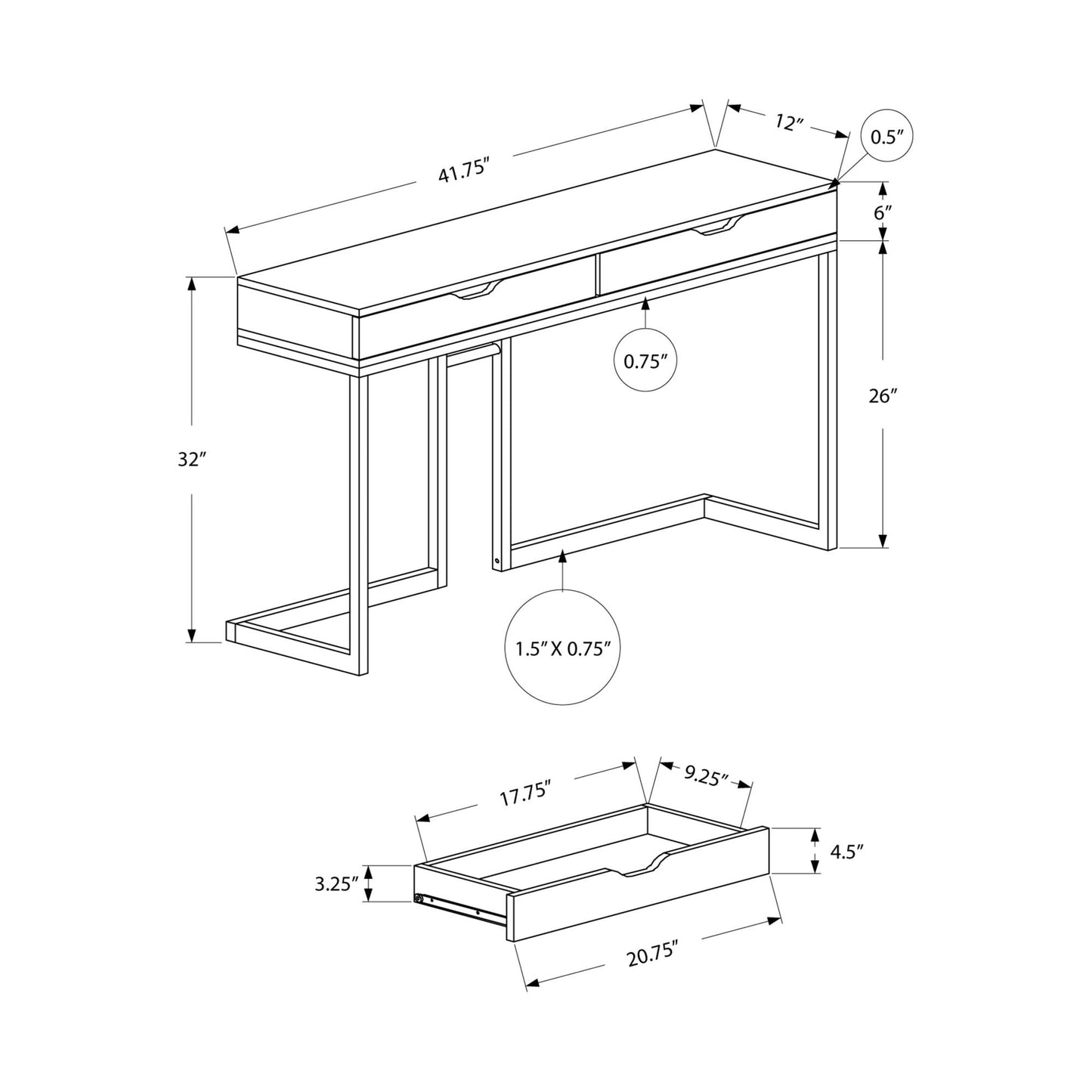 Console Table - 42"L / Cappuccino / Black Hall Console