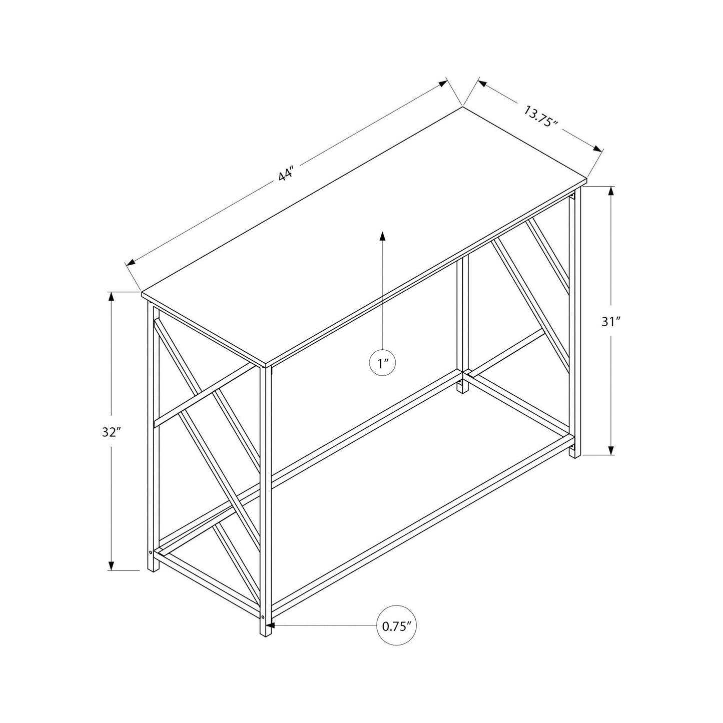 Accent Table - 44"L / Espresso / Black Metal Hall Console