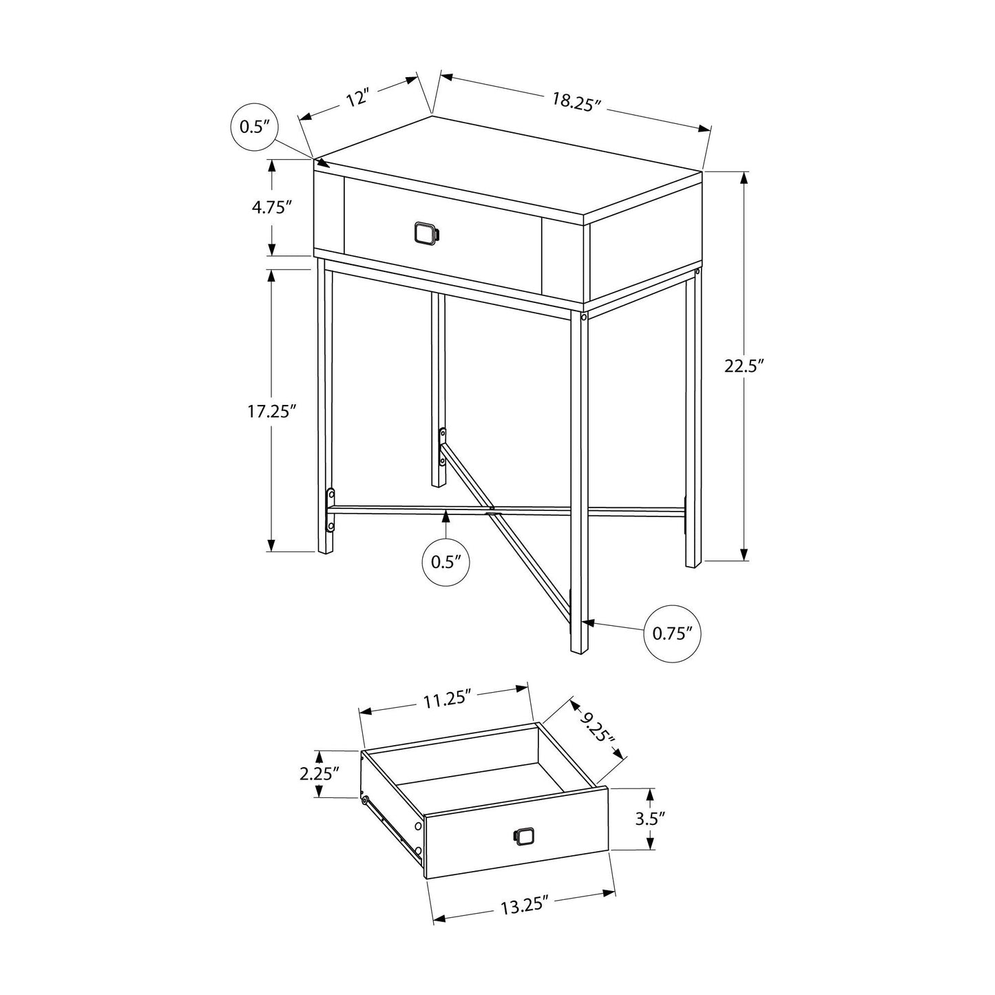 Accent Table - 22"H / Black / Black Metal