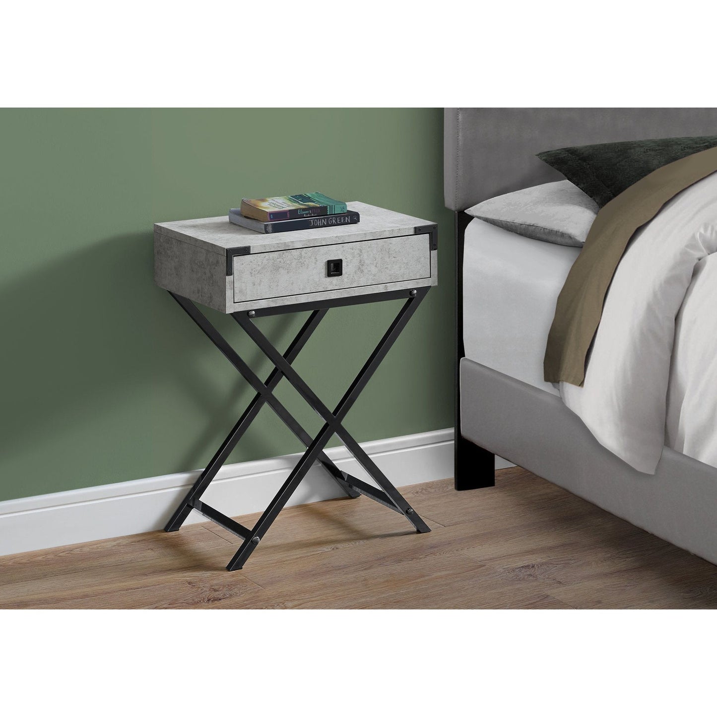 Accent Table - 24"H / Grey Cement / Black Nickel Metal