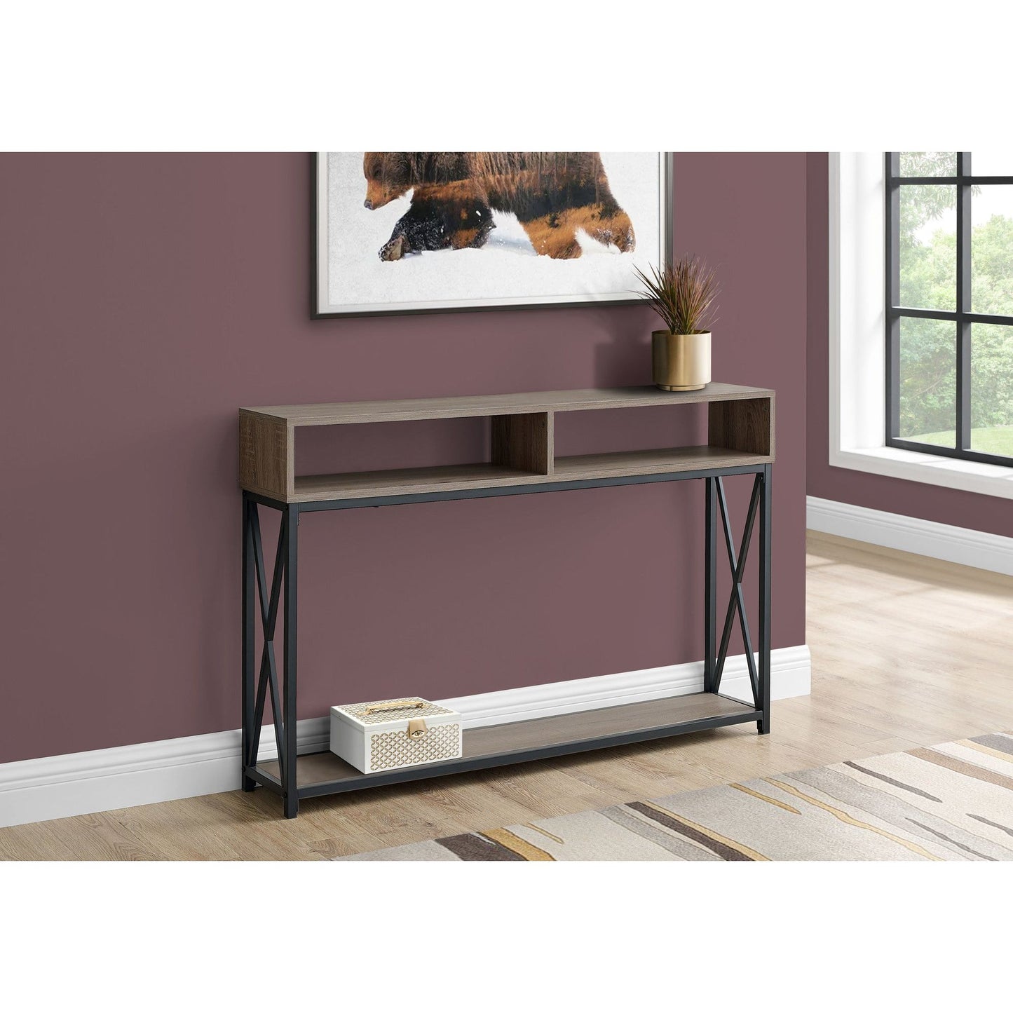 Accent Table - 48"L / Taupe / Black Metal Hall Console