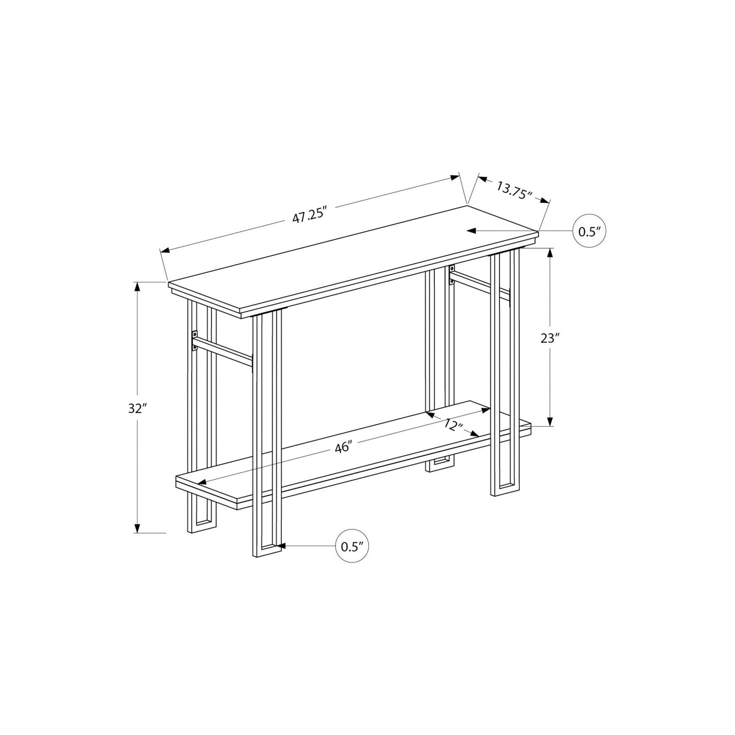 Accent Table - 48"L / Grey / Black Metal Hall Console