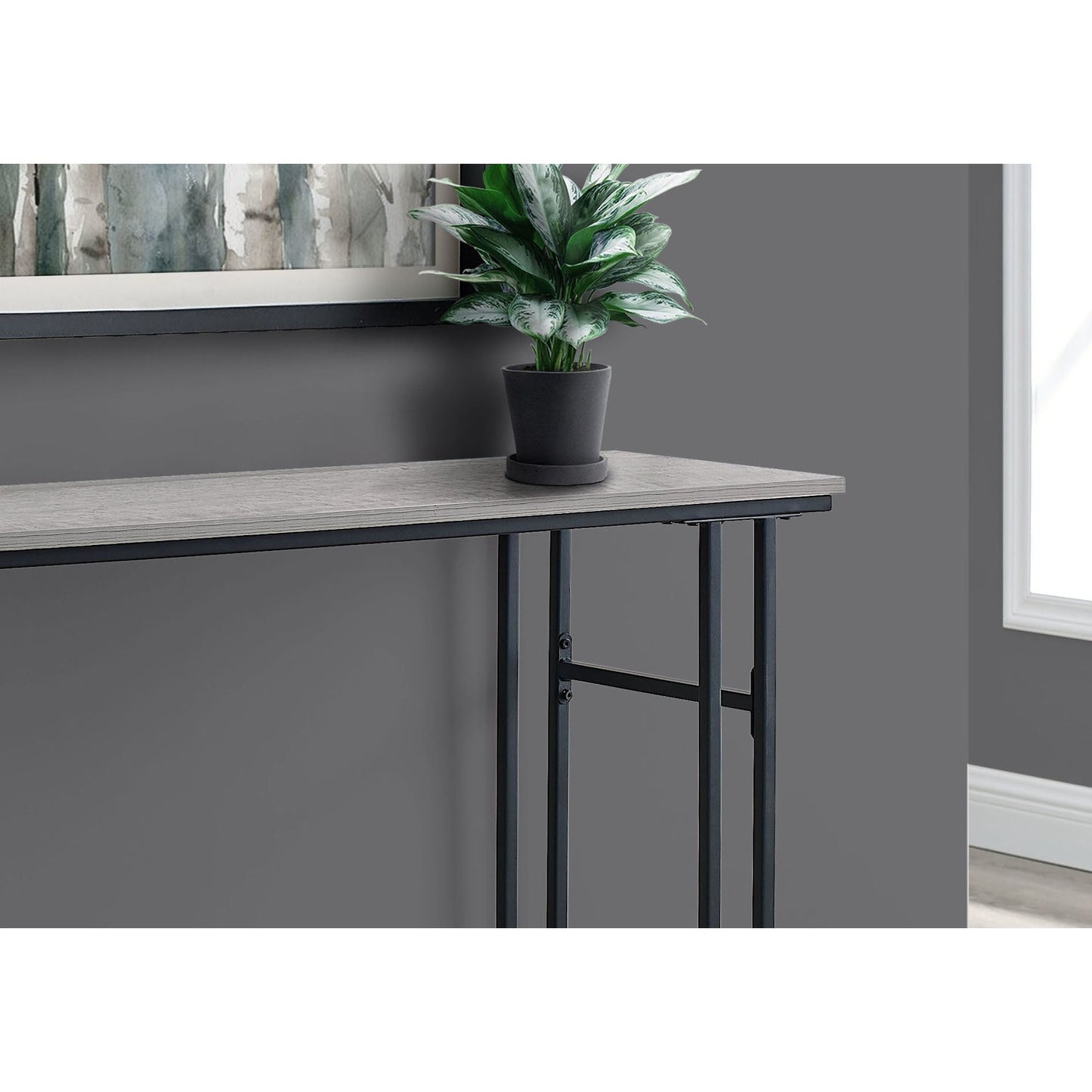 Accent Table - 48"L / Grey / Black Metal Hall Console