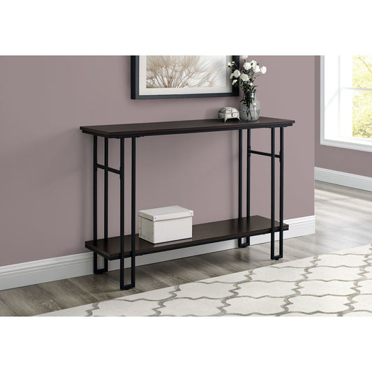 Accent Table - 48"L / Espresso / Black Metal Hall Console