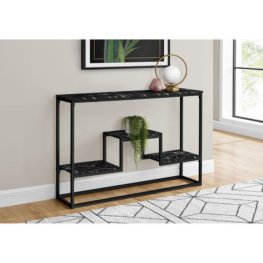 Accent Table - 48"L / Black Marble / Black Metal Console