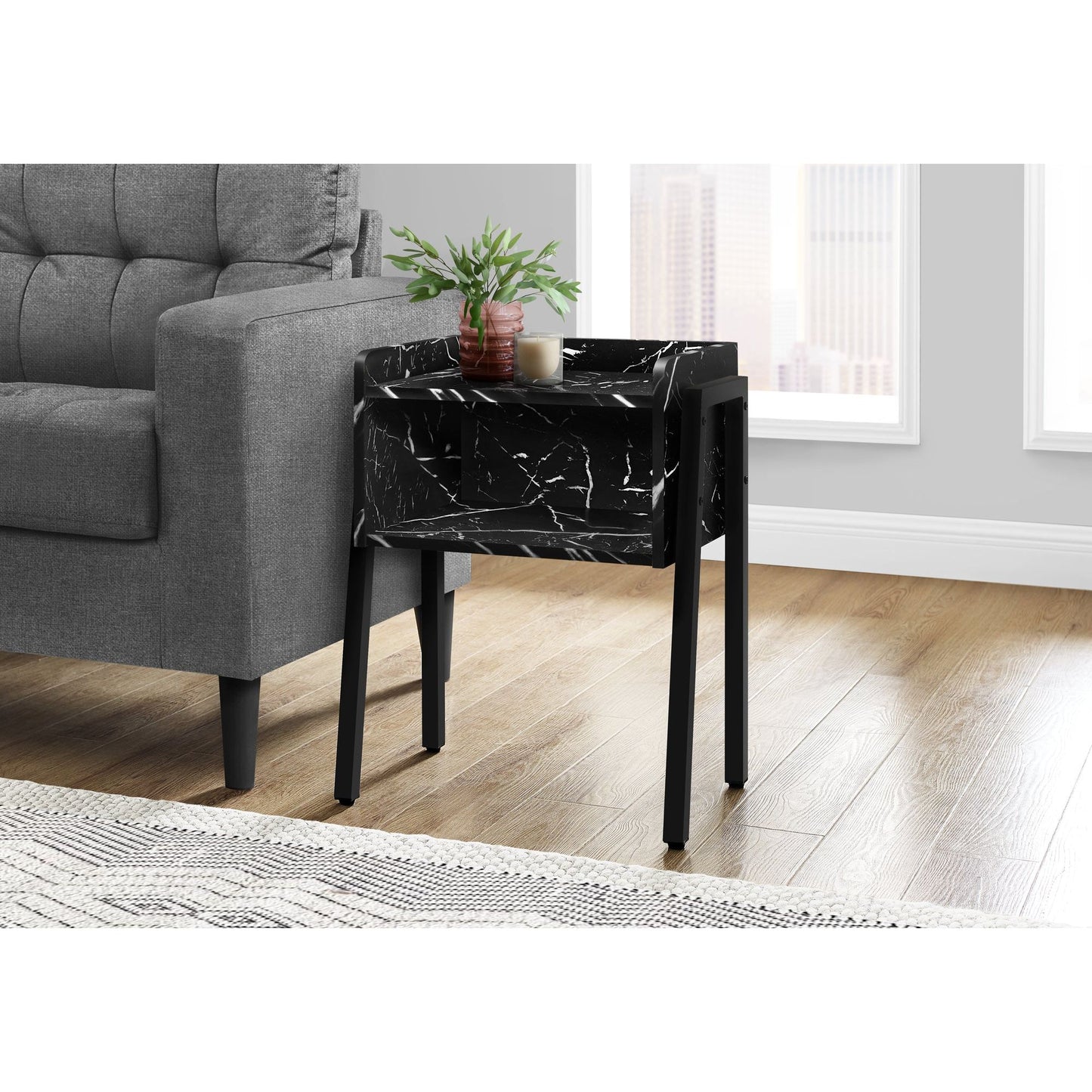 Accent Table - 23"H / Black Marble / Black Metal