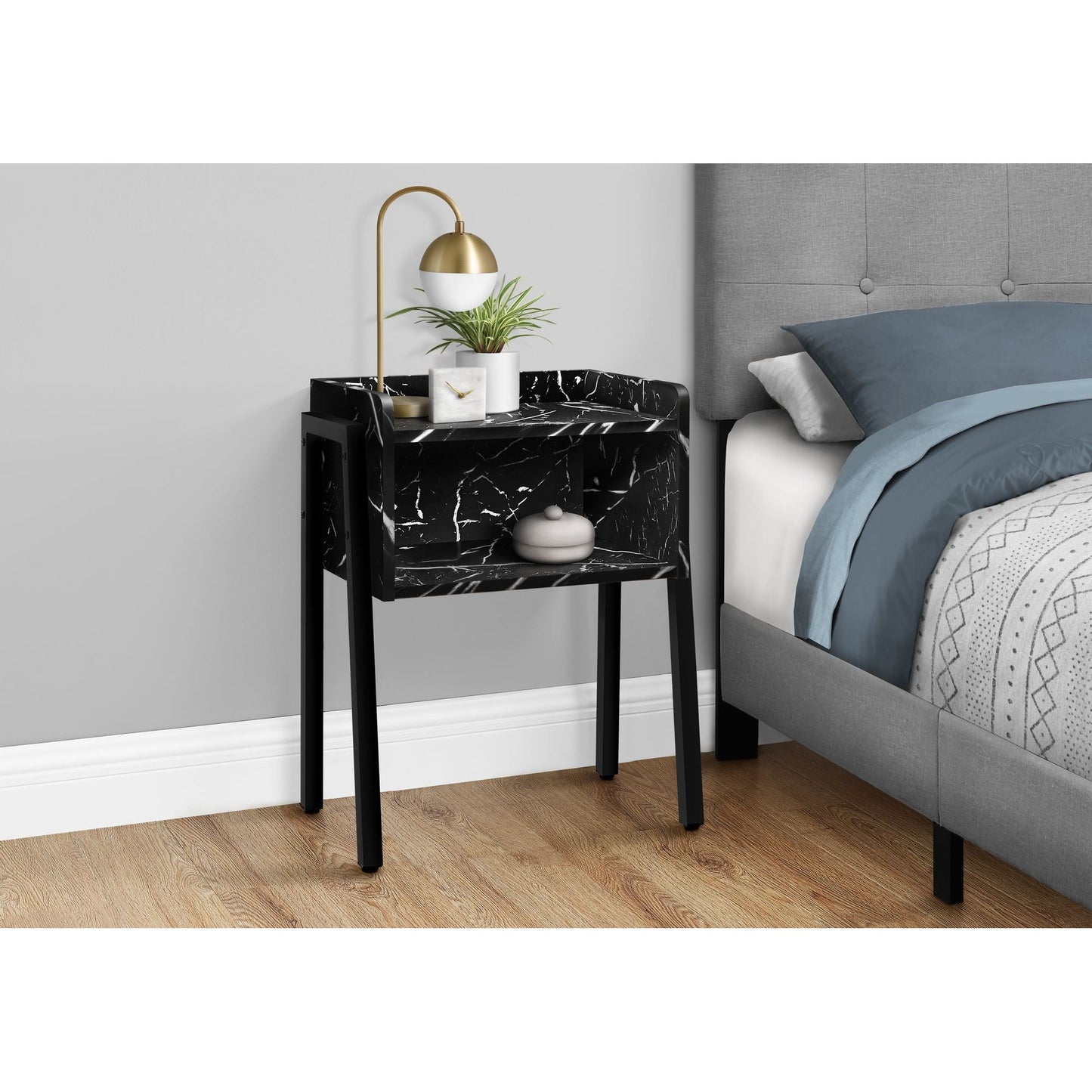 Accent Table - 23"H / Black Marble / Black Metal