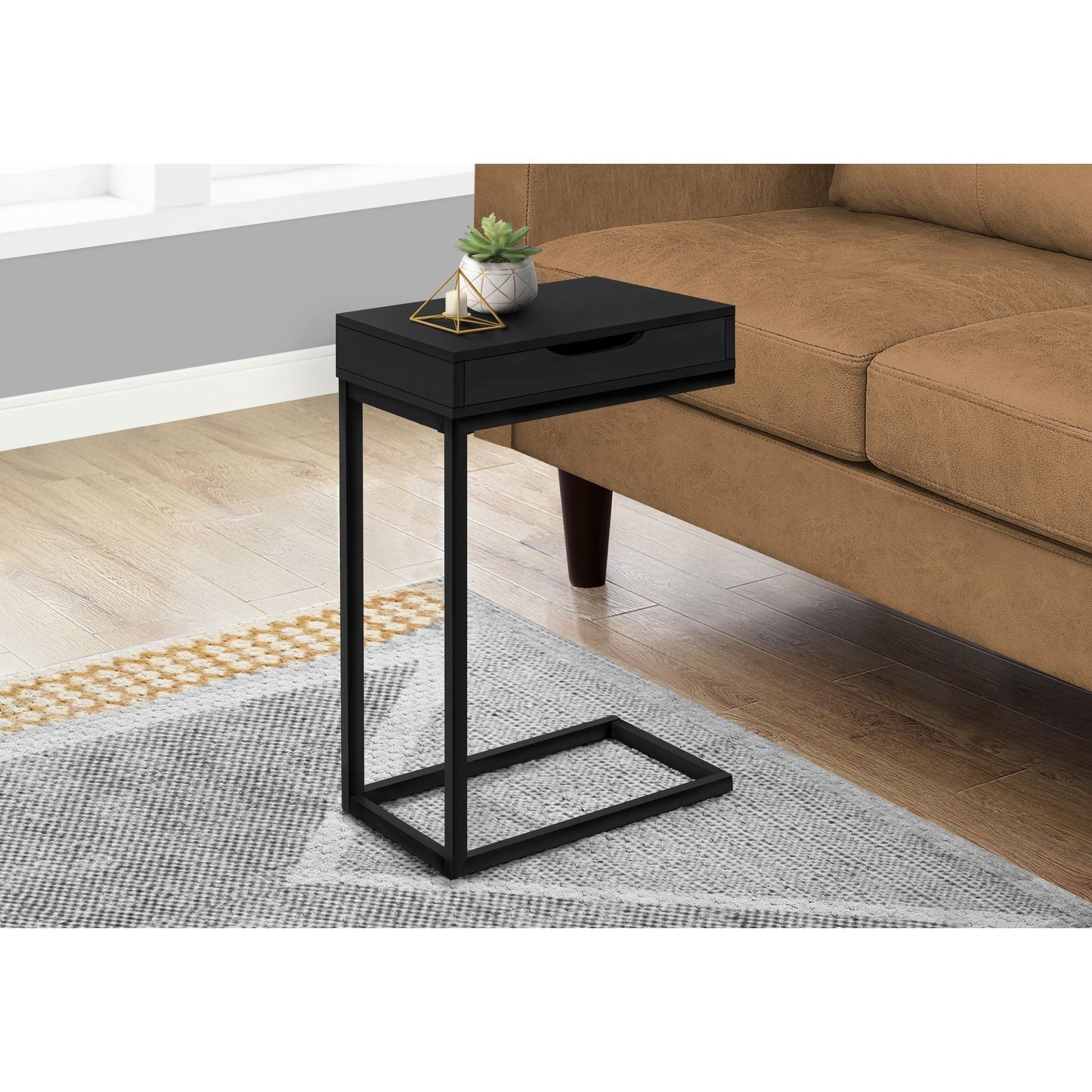 Accent Table - Black / Black Metal With A Drawer