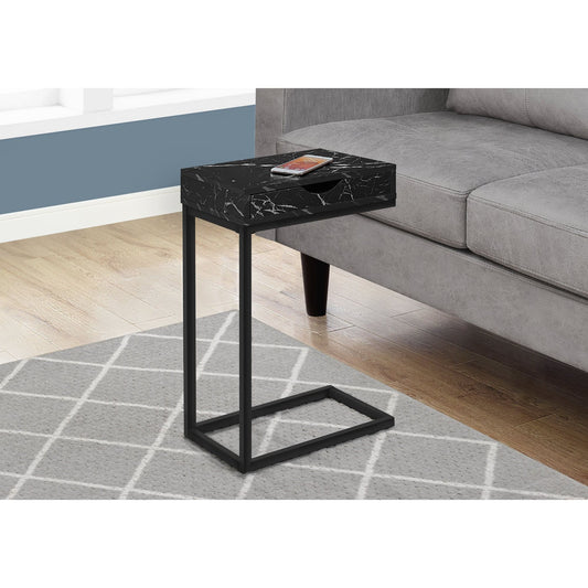 Accent Table - Black Marble / Black Metal With A Drawer