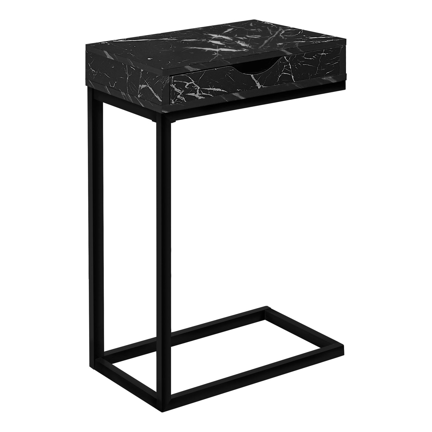 Accent Table - Black Marble / Black Metal With A Drawer