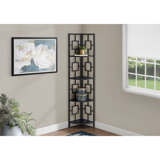 Bookcase - 62"H / Black / Black Metal Corner Etagere