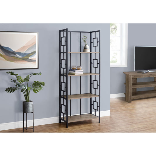 Bookcase - 62"H / Dark Taupe / Black Metal Etagere