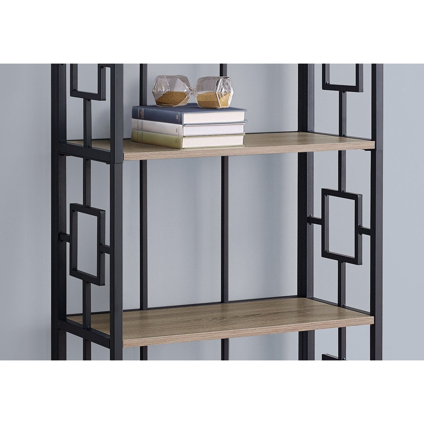 Bookcase - 62"H / Dark Taupe / Black Metal Etagere