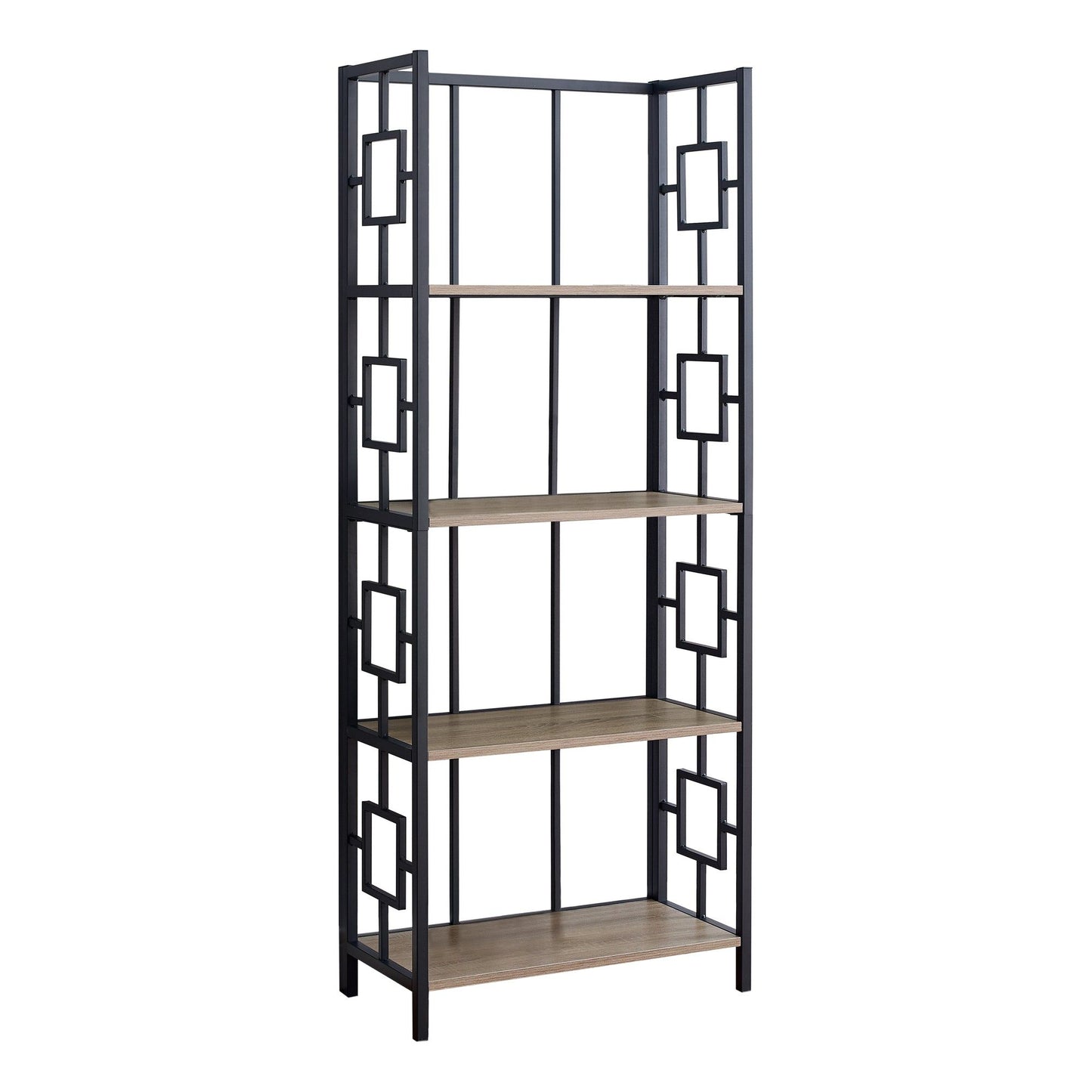 Bookcase - 62"H / Dark Taupe / Black Metal Etagere