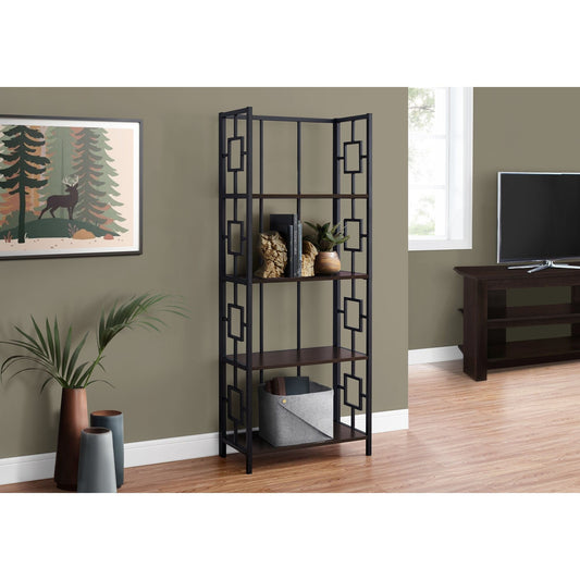 Bookcase - 62"H / Espresso / Black Metal Etagere