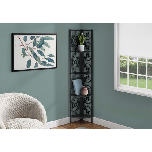 Bookcase - 62"H / Black / Black Metal Corner Etagere