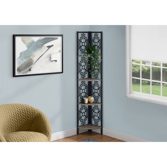 Bookcase - 62"H / Dark Taupe / Black Metal Corner Etagere