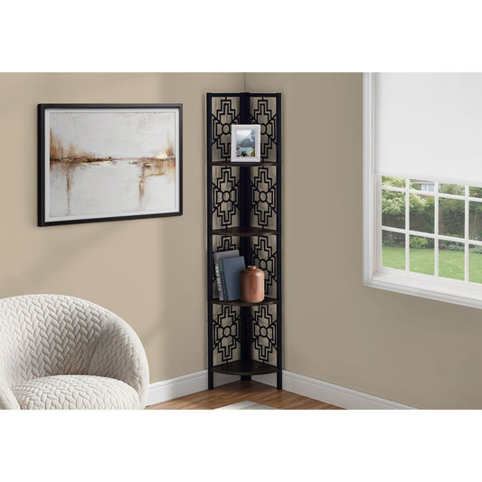 Bookcase - 62"H / Espresso / Black Metal Corner Etagere