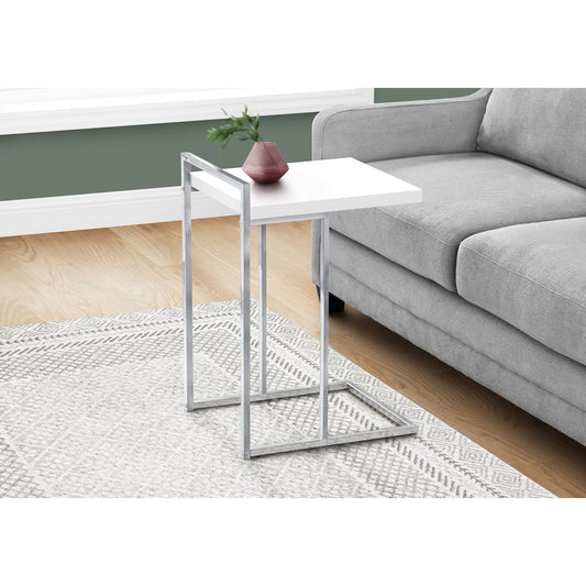 Accent Table - 25"H / Glossy White / Chrome Metal