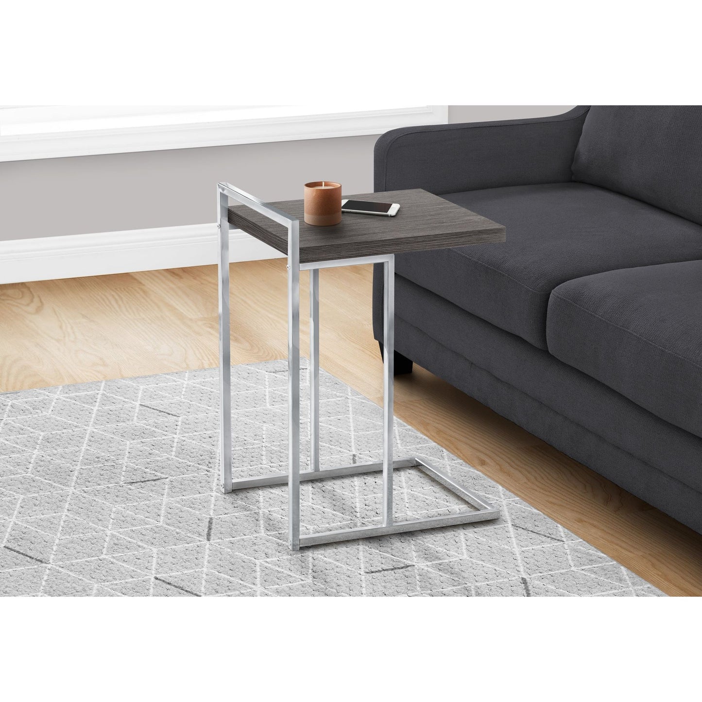 Accent Table - 25"H / Grey / Chrome Metal