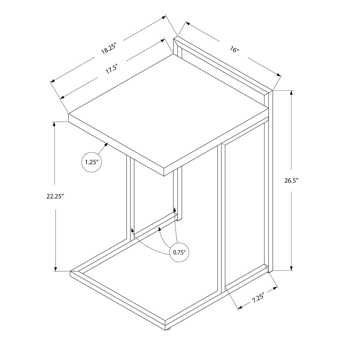 Accent Table - 25"H / Grey / Chrome Metal