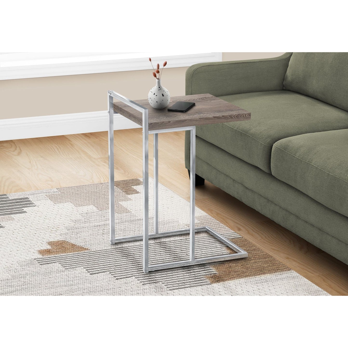 Accent Table - 25"H / Dark Taupe / Chrome Metal