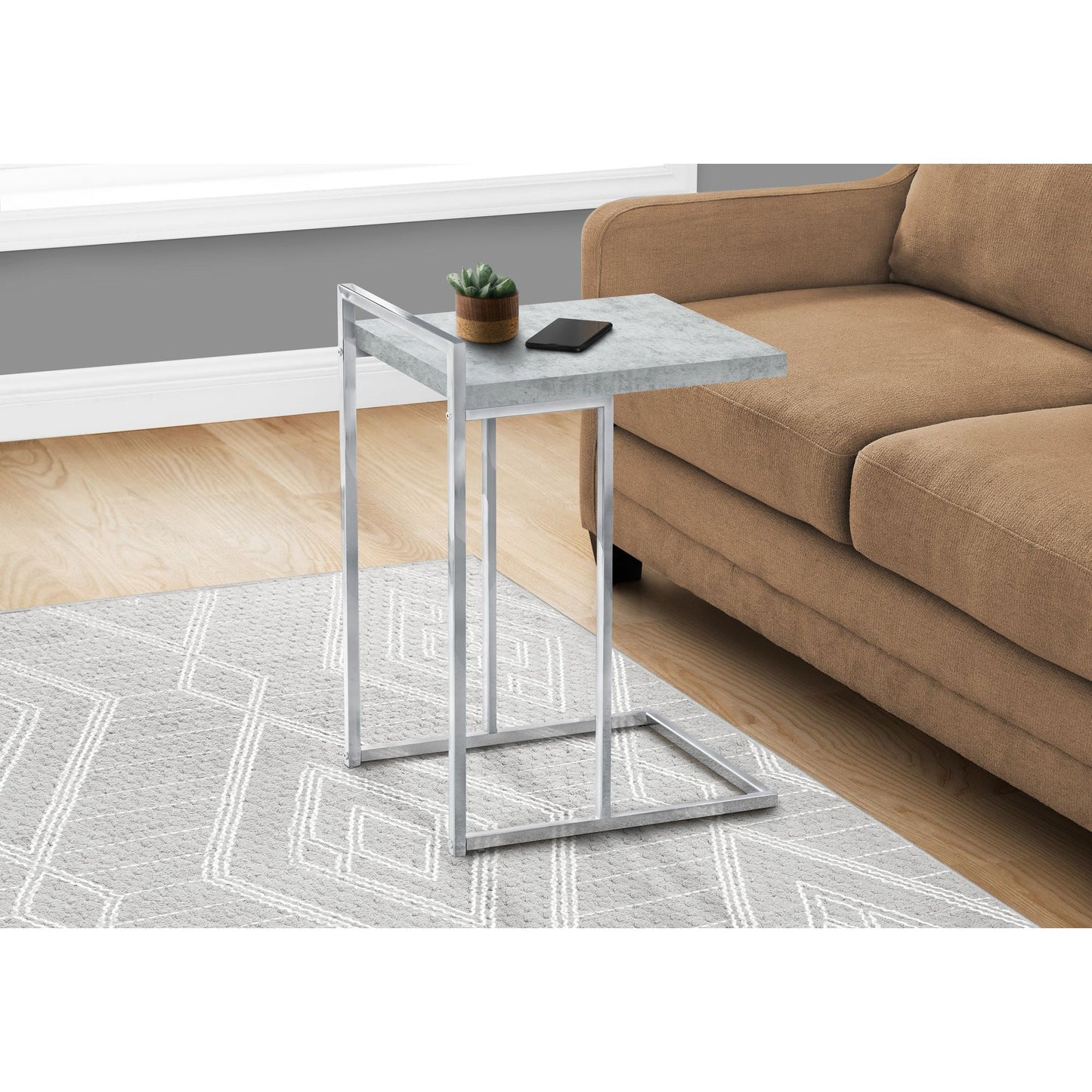 Accent Table - 25"H / Grey Cement / Chrome Metal