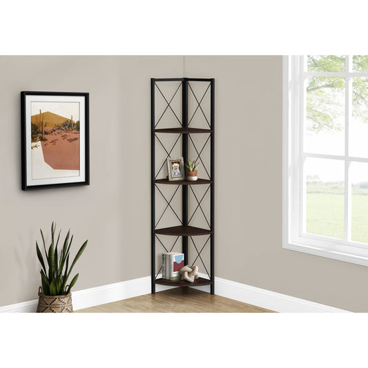 Bookcase - 60"H / Espresso / Black Metal Corner Etagere